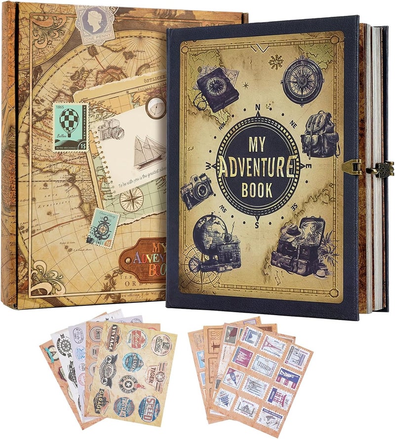 Tpudn My Adventure Book Scrapbook 124 Pages Retro Style Embossed Photo Album,DIY Handmade Memory Travel Diary Photo Scrapbook for Couples,Anniversary,Wedding,Christmas Day Gifts(Blue) - Image 1